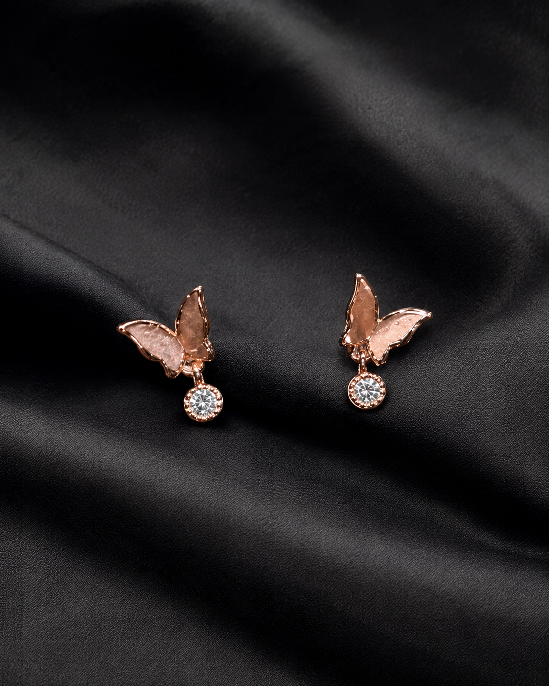 Rose Gold Butterfly Crystal Drop Earrings for Women