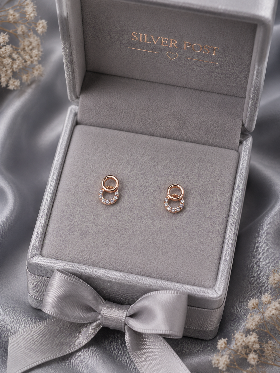 Rose Gold Double Circle Crystal Stud Earrings for Women