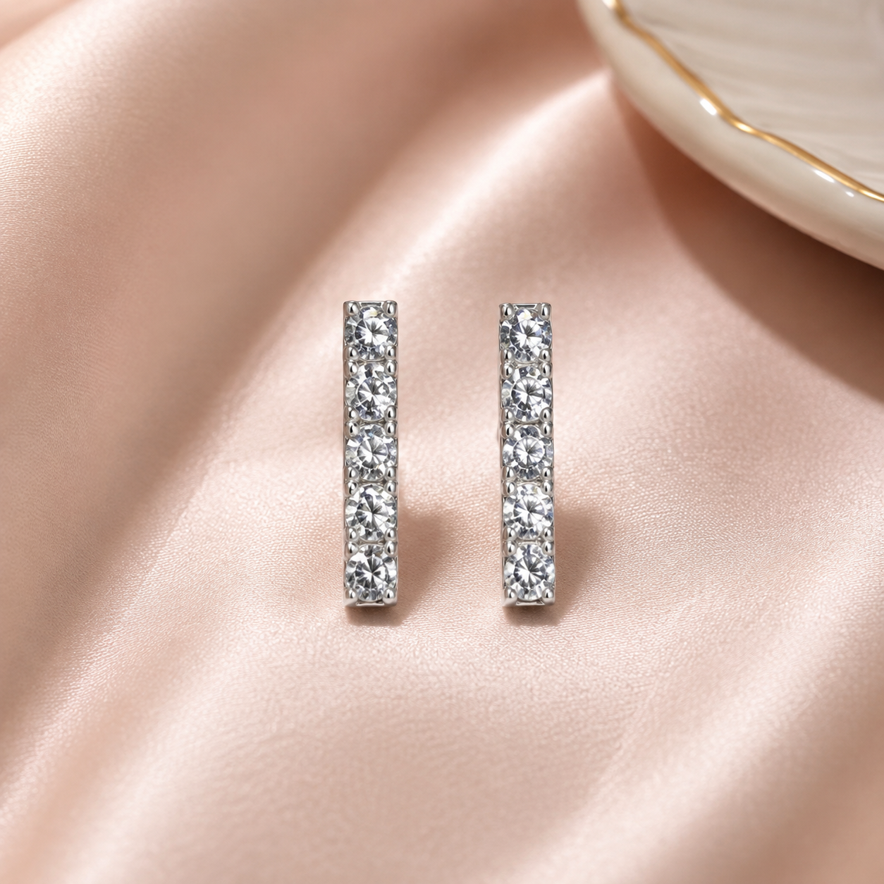 Silver Crystal Bar Drop Earrings for Women
