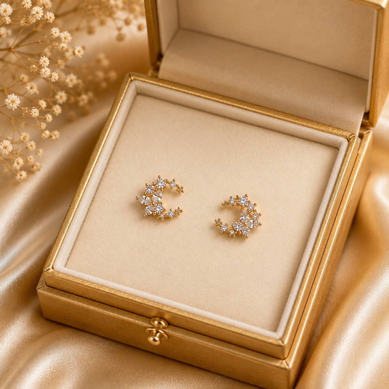 Gold Crystal Floral Hoop Stud Earrings for Women