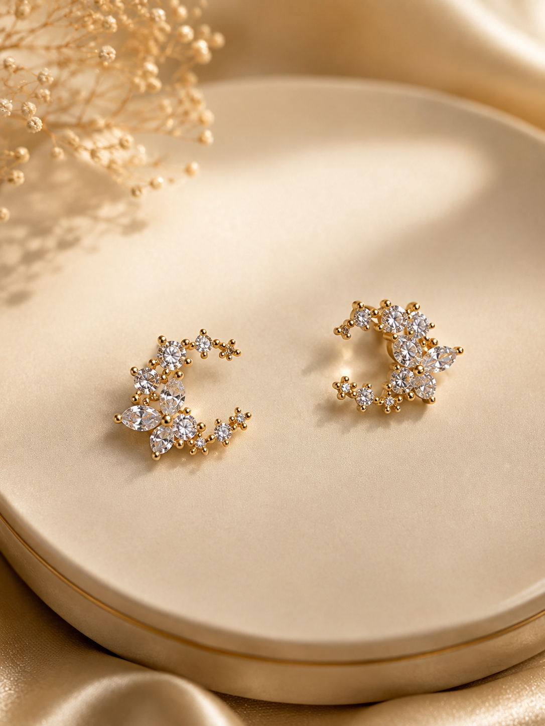Gold Crystal Floral Hoop Stud Earrings for Women