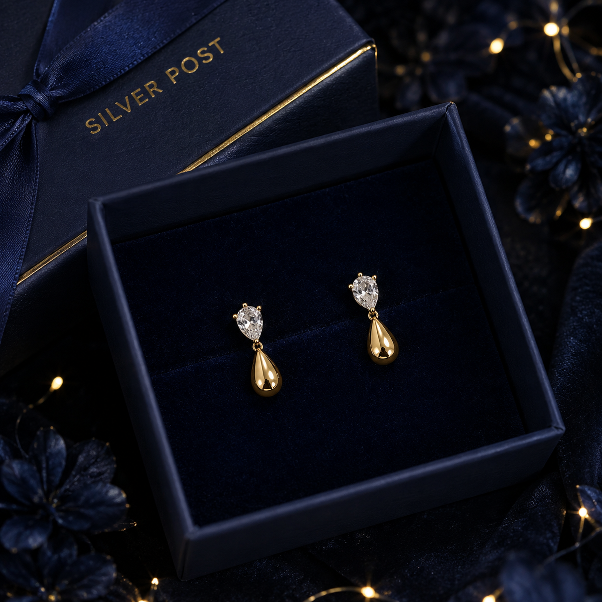 Gold Teardrop Crystal Drop Earrings for Women