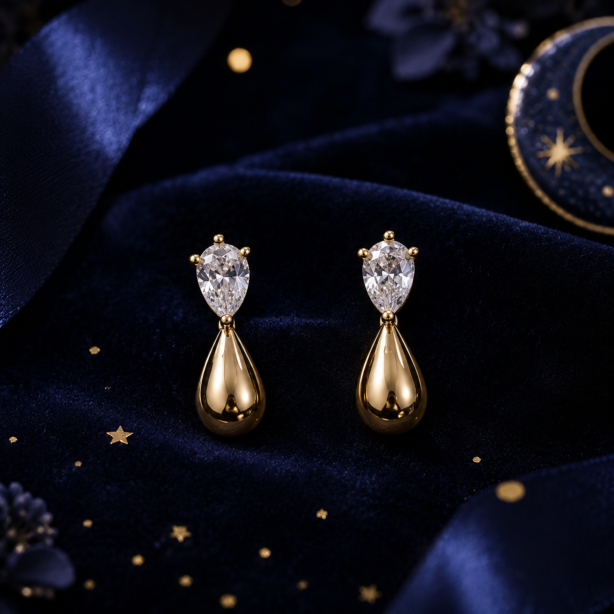 Gold Teardrop Crystal Drop Earrings for Women