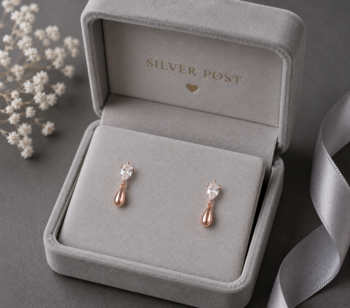 Rose Gold Teardrop Crystal Drop Earrings for Women