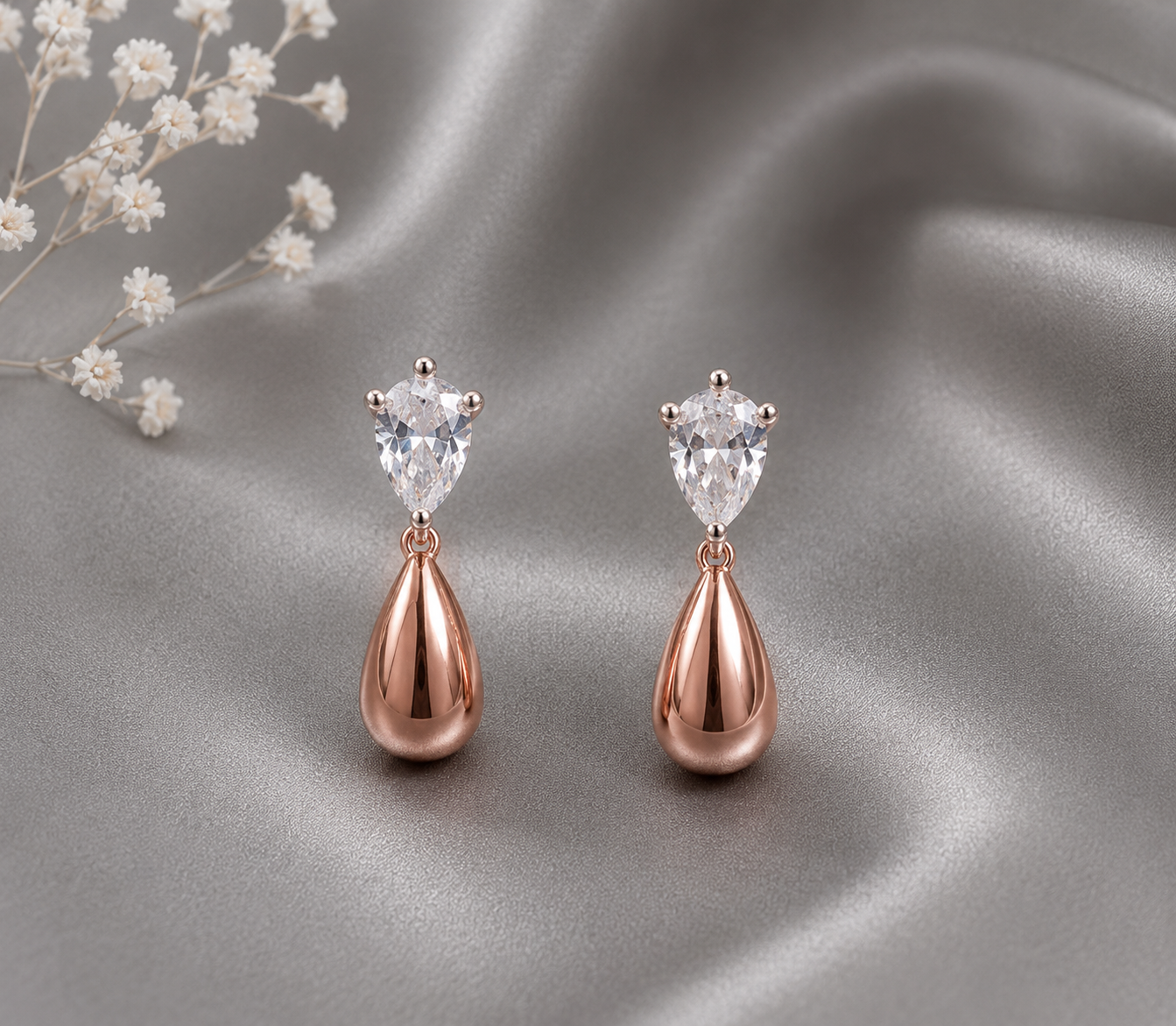 Rose Gold Teardrop Crystal Drop Earrings for Women