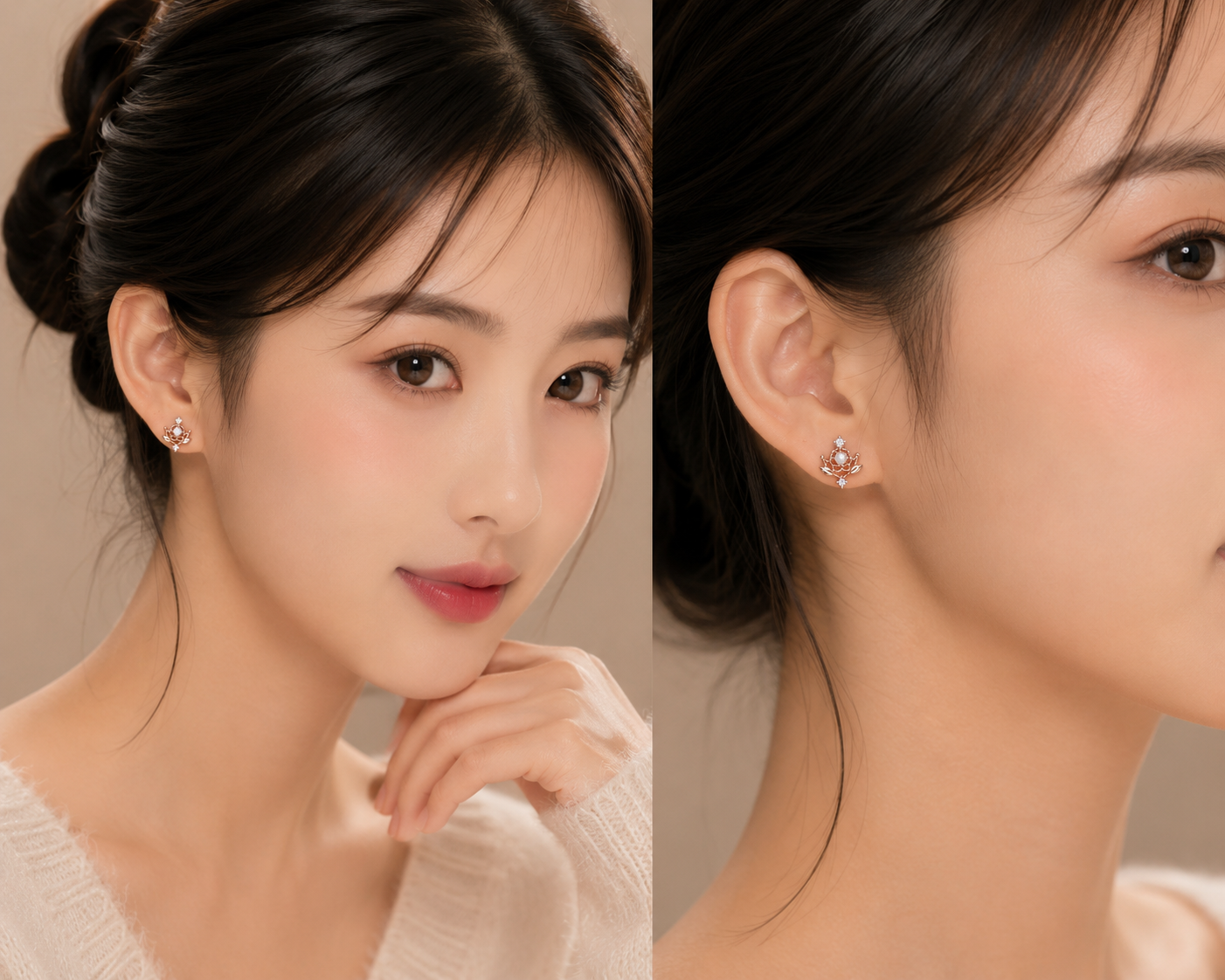 Rose Gold Pearl Floral Stud Earrings for Women