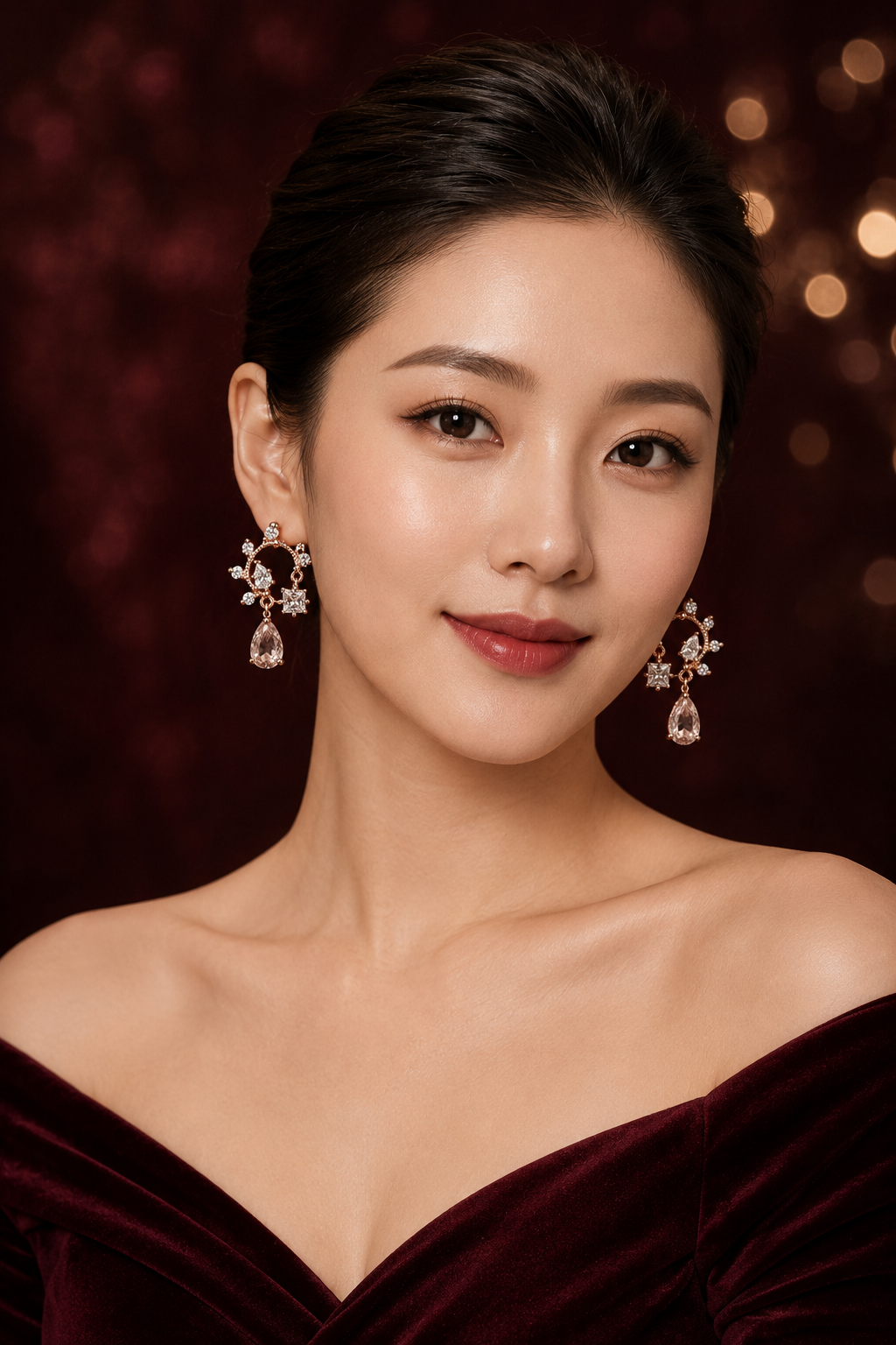 Rose Gold Crystal Vine Teardrop Statement Drop Earrings