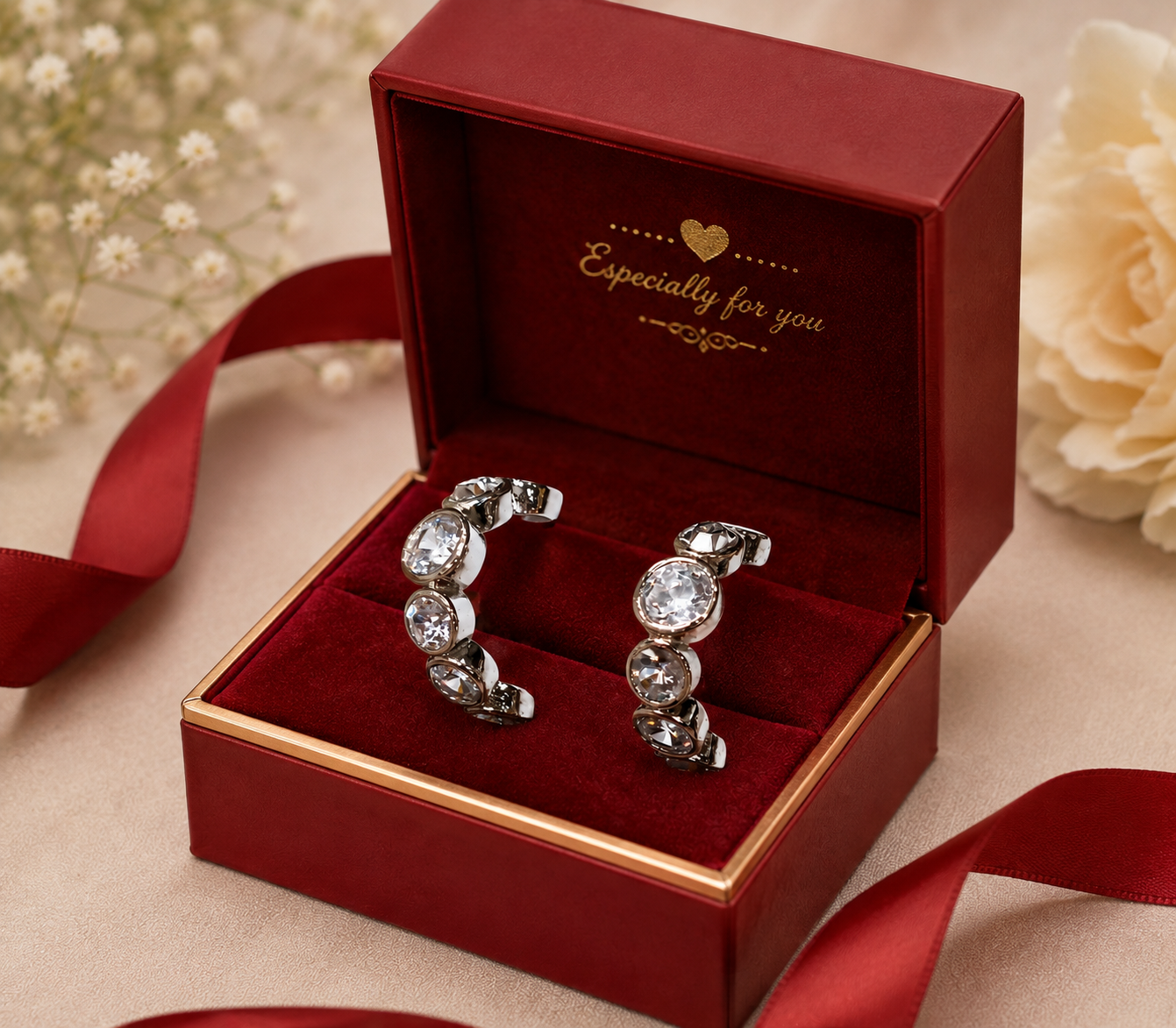 Silver Crystal C-Shaped Hoop Earrings for Women