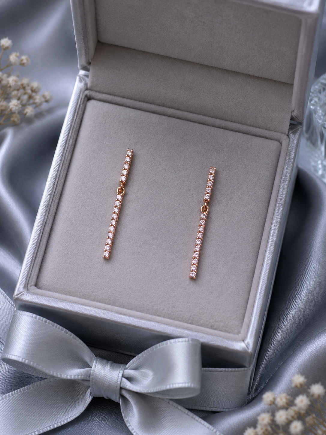 Rose Gold Crystal Double Bar Drop Earrings