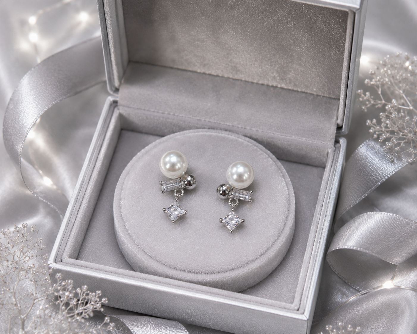Pearl & Crystal Geometric Drop Stud Earrings