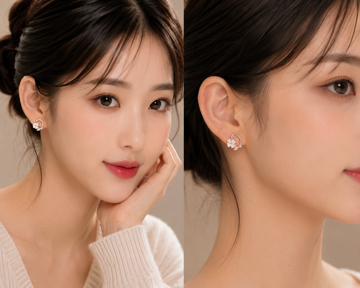 Floral White Flower Crystal Hoop Earrings