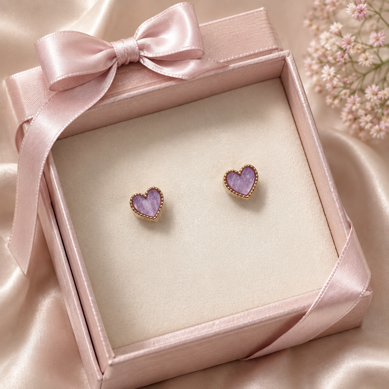 Purple Heart Enamel Stud Earrings