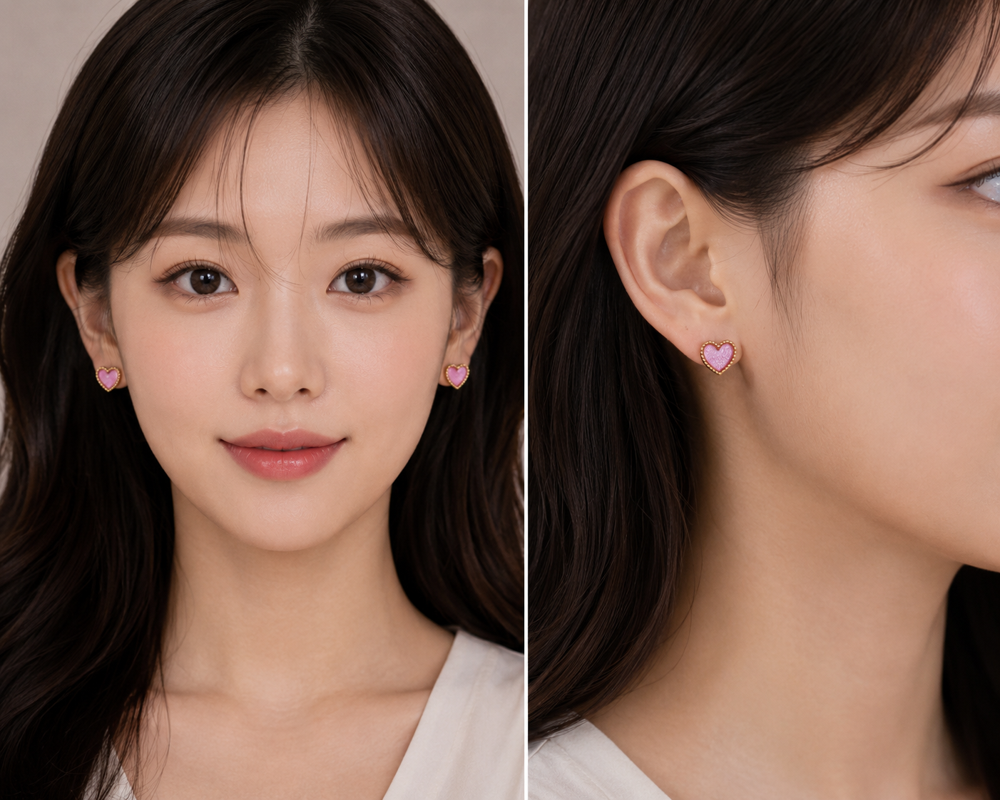 Pink Heart Enamel Stud Earrings