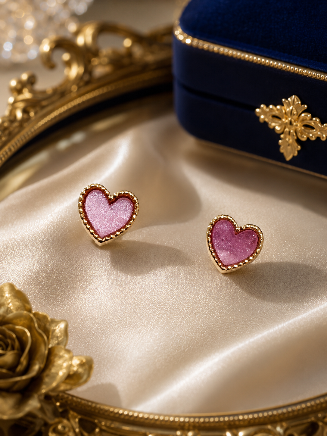 Pink Heart Enamel Stud Earrings