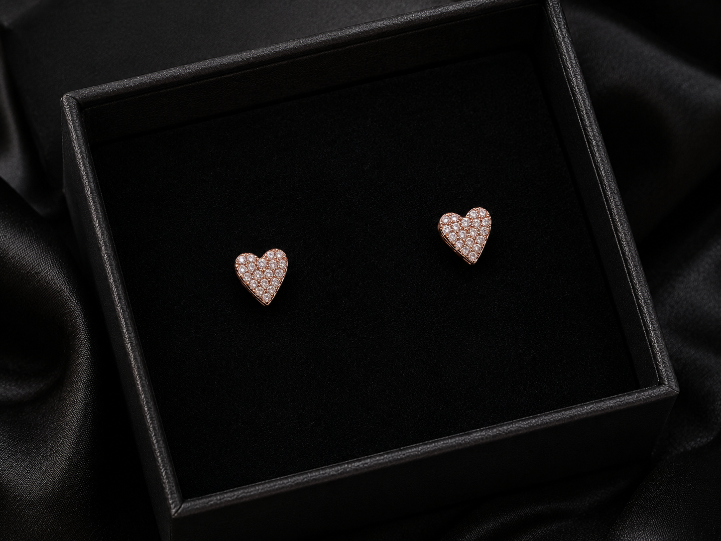 Rose Gold Heart Stud Earrings with Sparkling Crystals