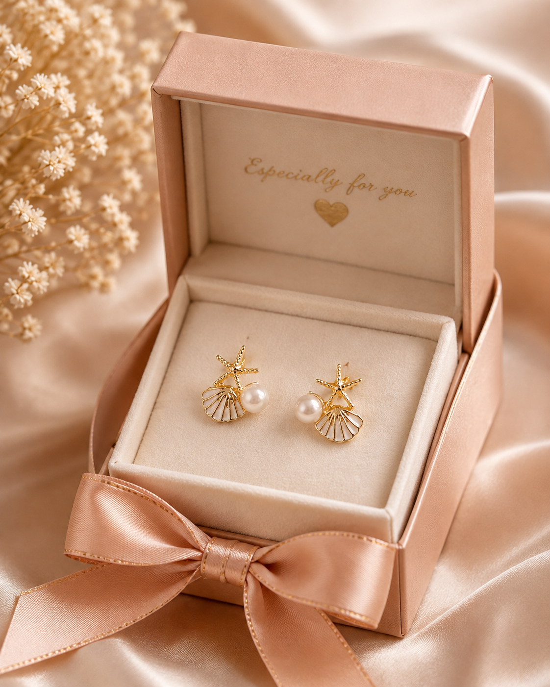 Pearl Starfish & Seashell Stud Earrings