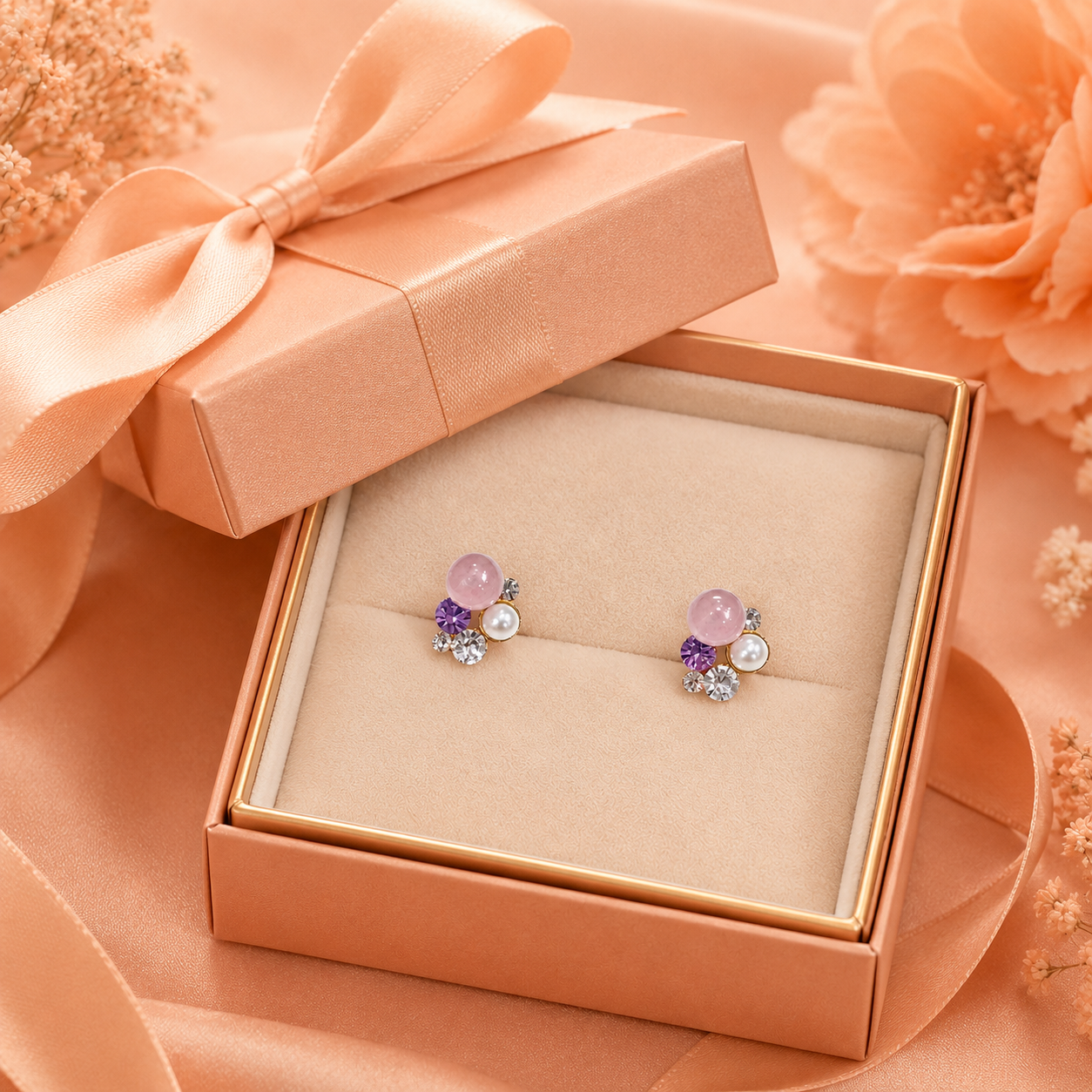 Multicolor Pearl & Crystal Cluster Stud Earrings