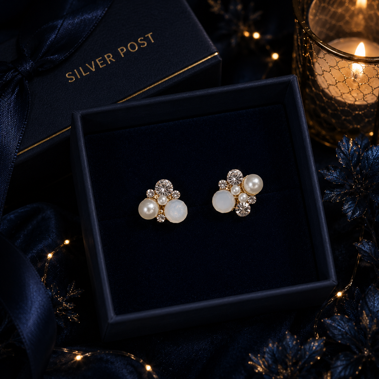 Pearl & Crystal Cluster Stud Earrings