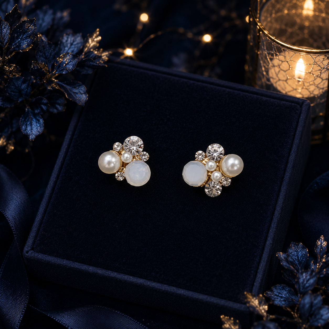 Pearl & Crystal Cluster Stud Earrings