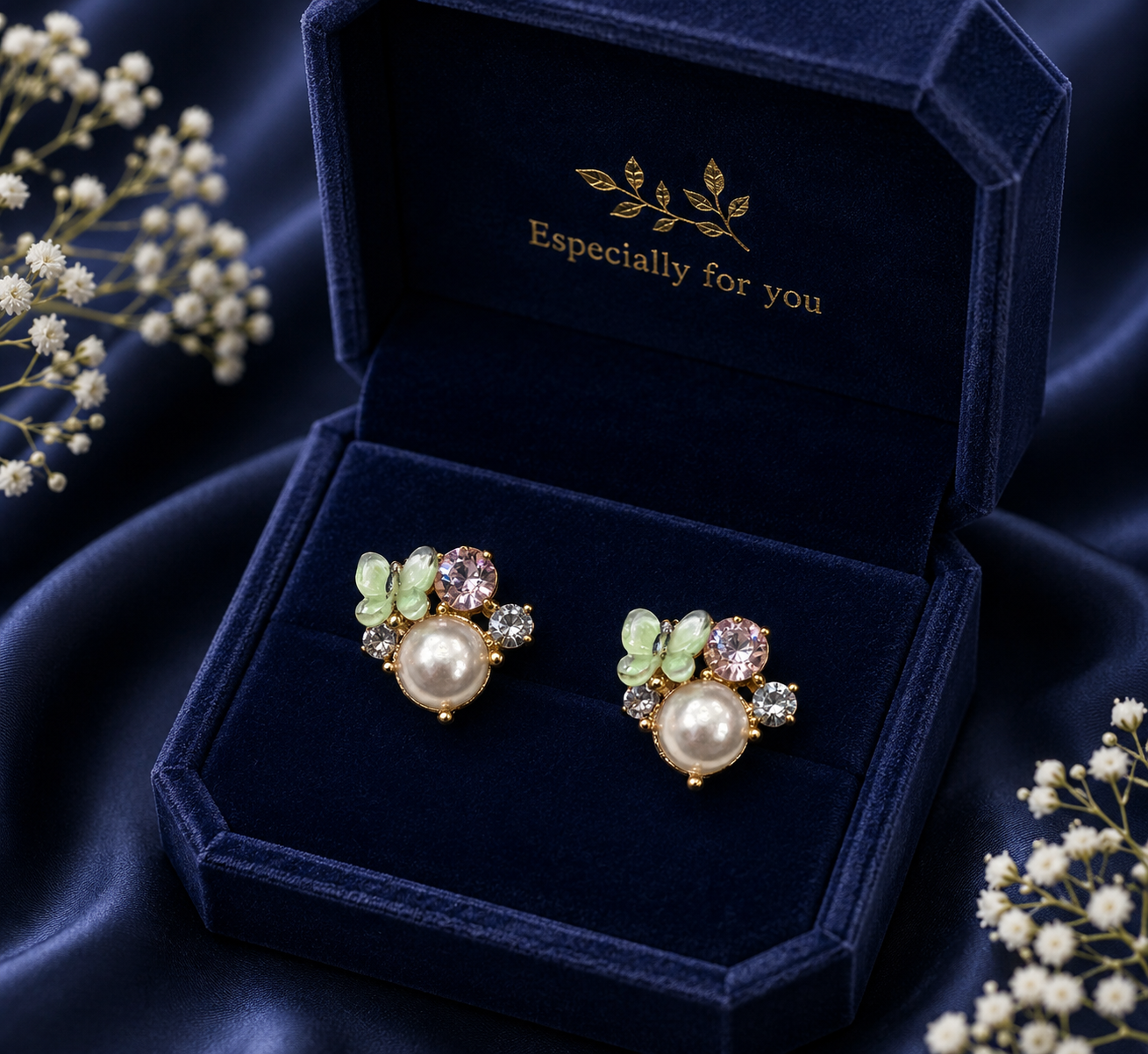 Pearl & Crystal Cluster Stud Earrings