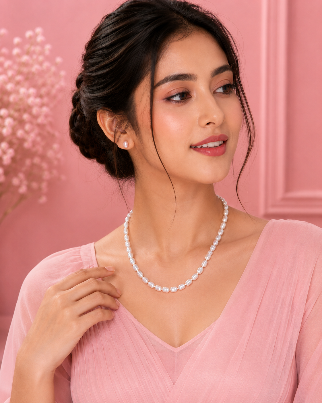 Elegant Pearl Short Necklace with Freshwater-Style Pearl Beads
