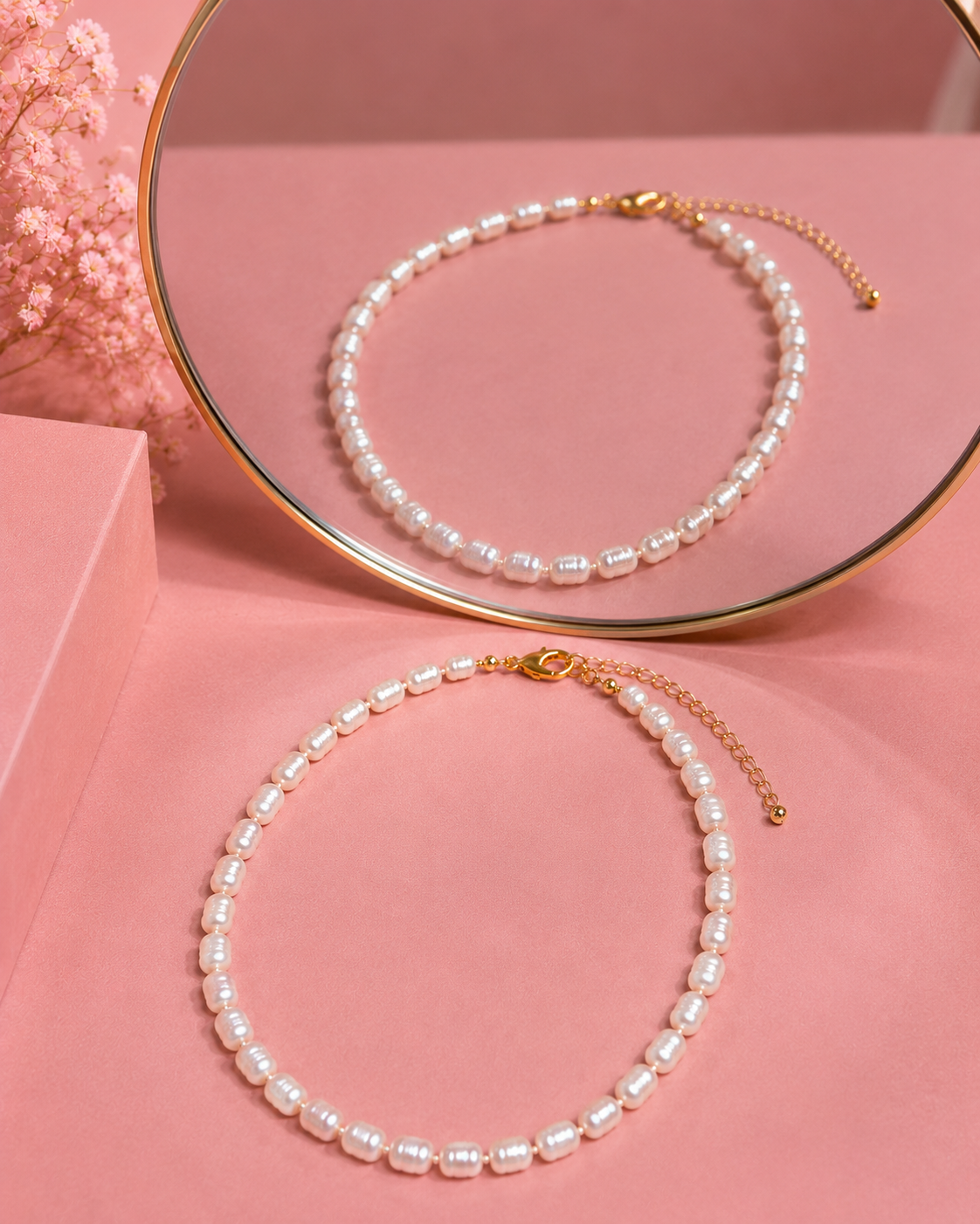 Elegant Pearl Short Necklace with Freshwater-Style Pearl Beads
