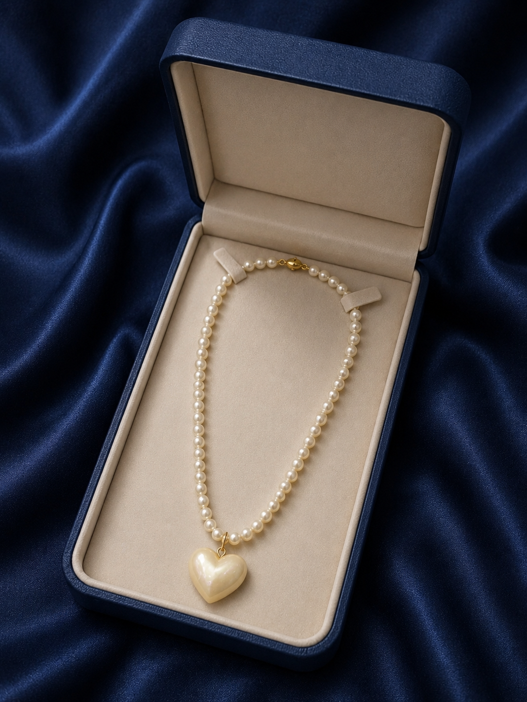 Elegant Pearl Short Necklace with Cream Heart Pendant