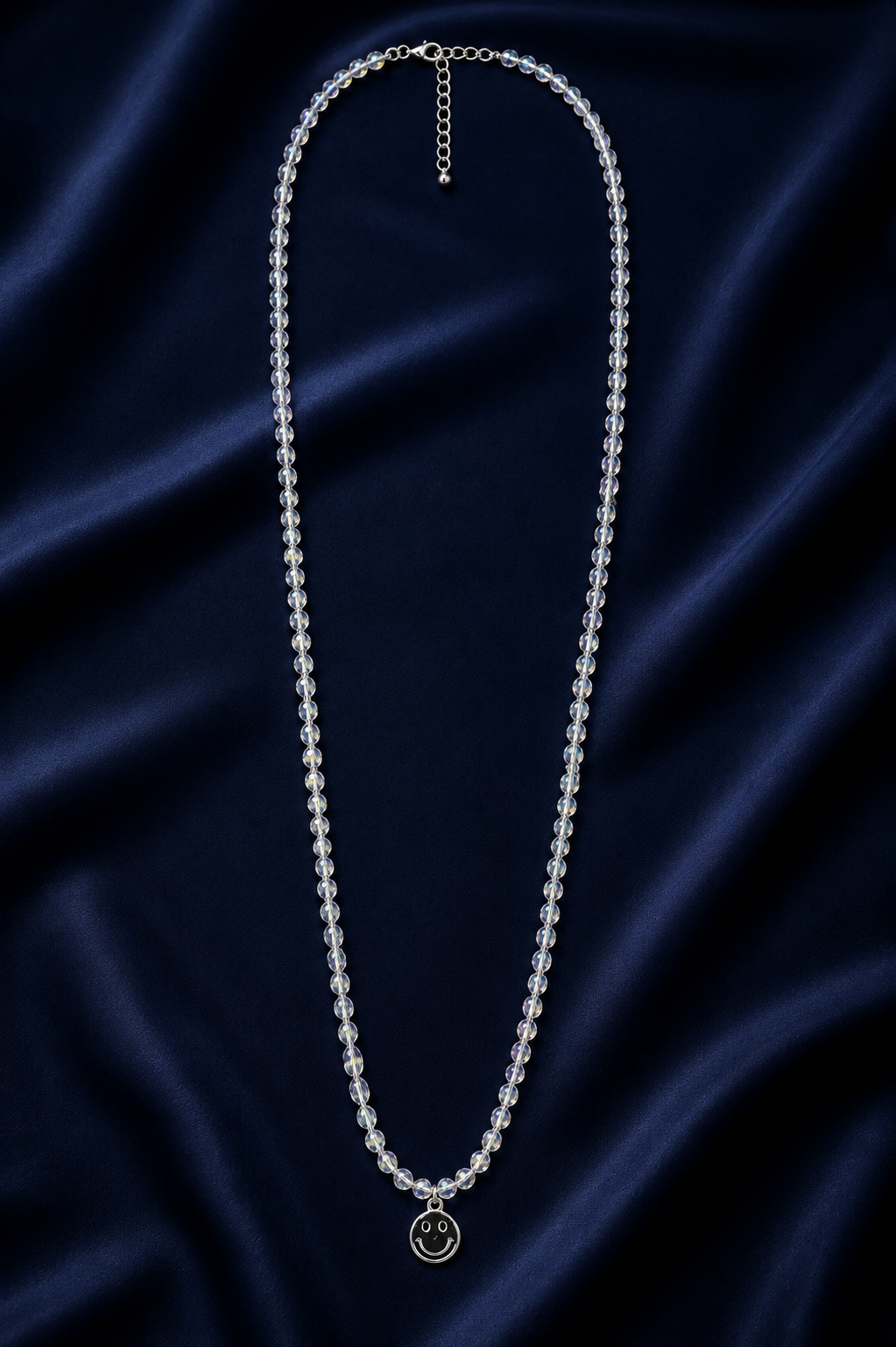 Clear Crystal Beaded Short Necklace with Smiley Pendant