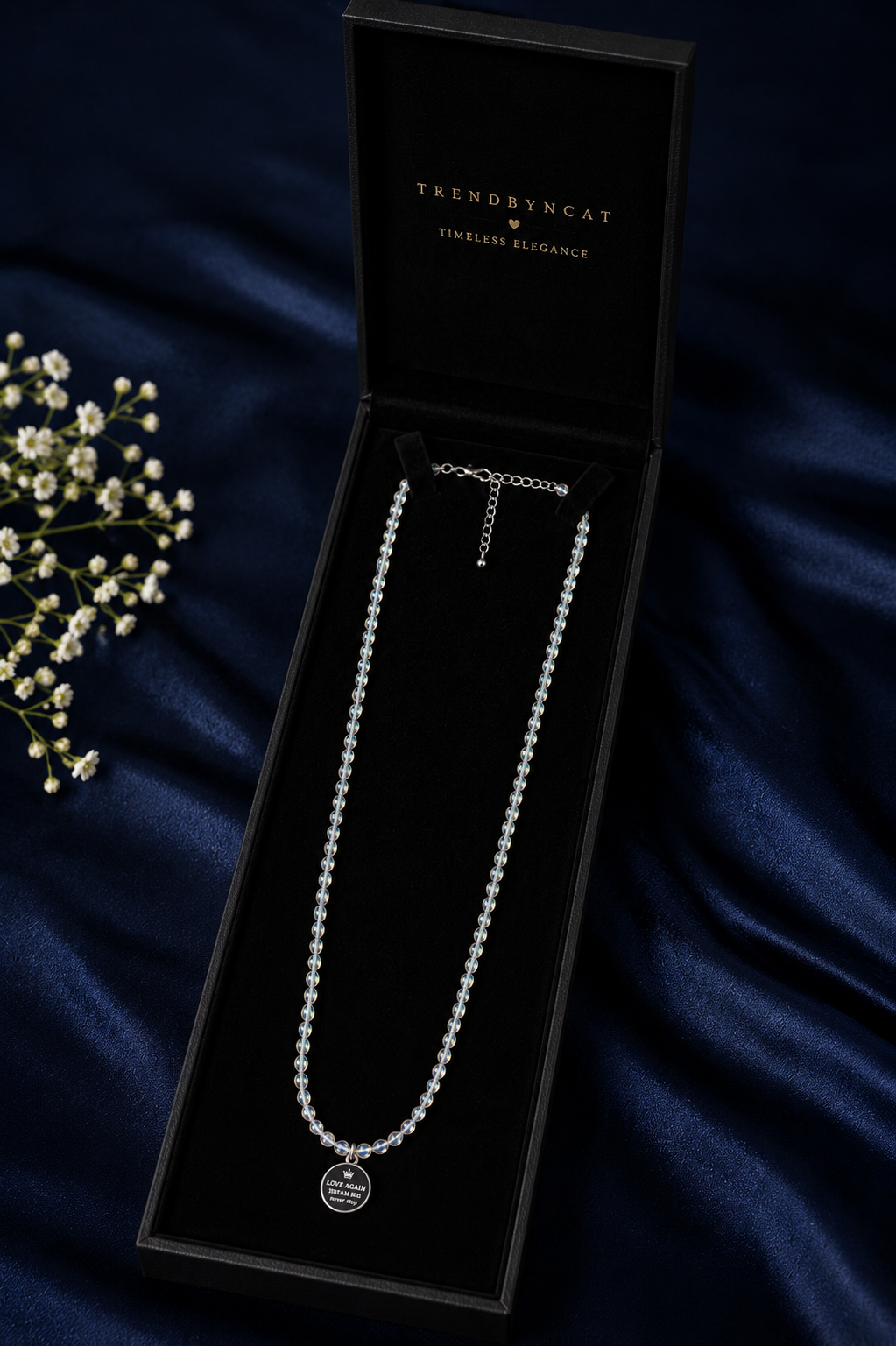 Iridescent Crystal Beaded Short Necklace with Round Pendant