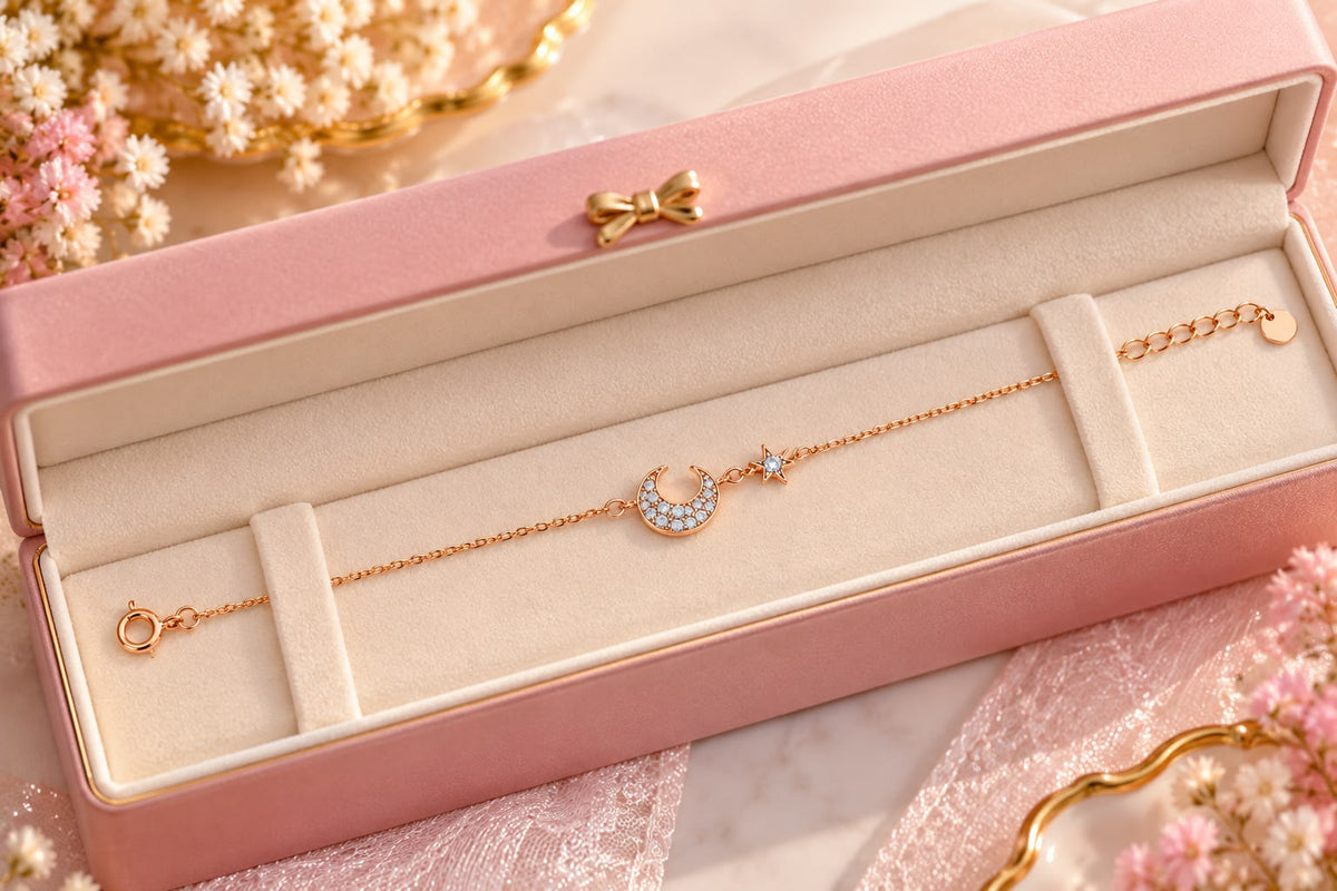 Rose Gold Moon Star Crystal Bracelet