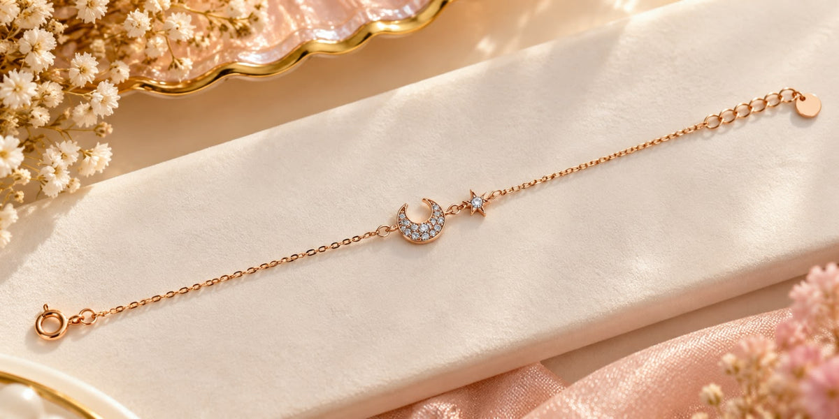 Rose Gold Moon Star Crystal Bracelet