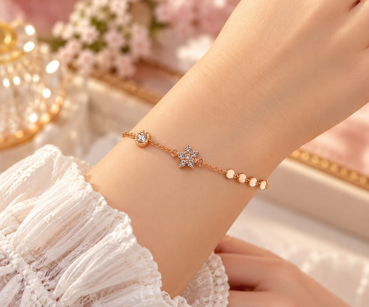 Rose Gold Crystal Flower Bracelet