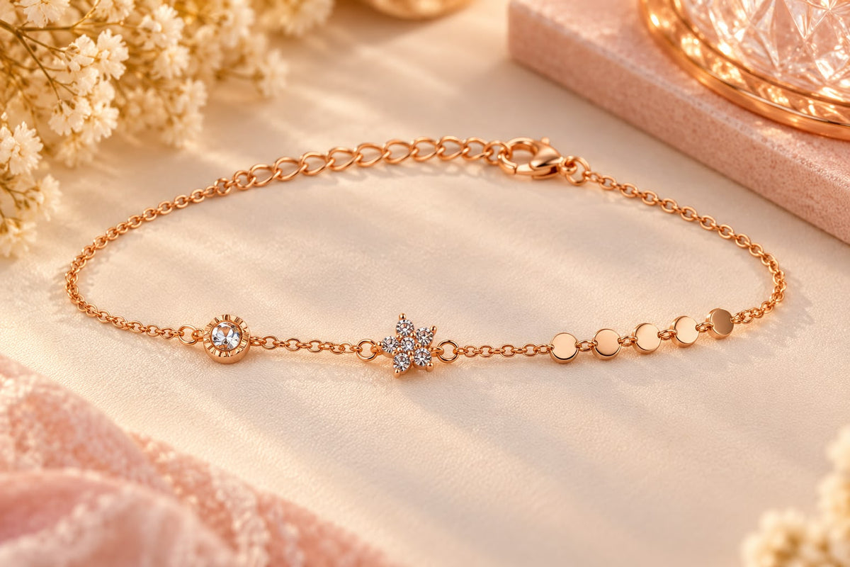 Rose Gold Crystal Flower Bracelet