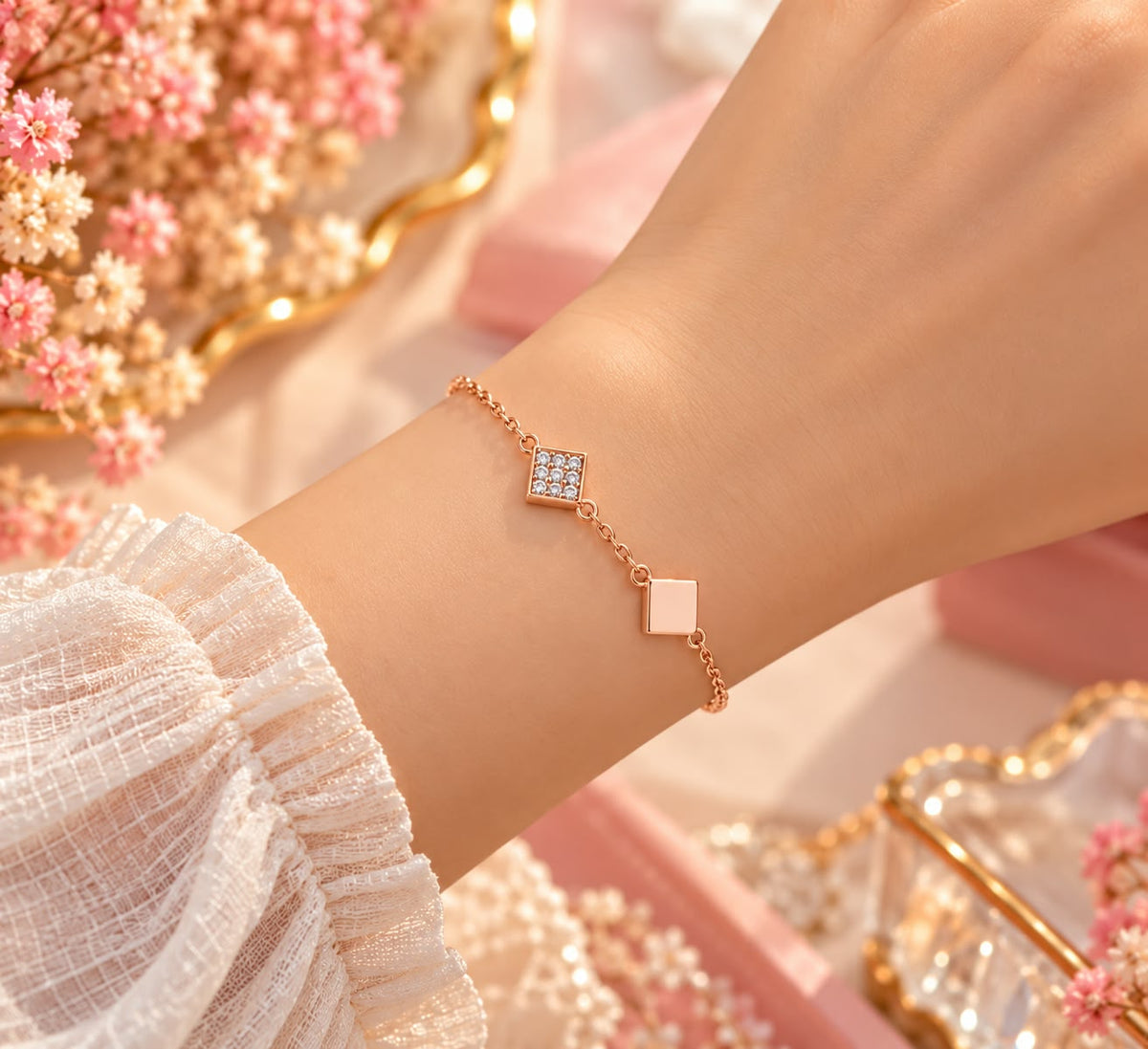 Rose Gold Square Crystal Bracelet
