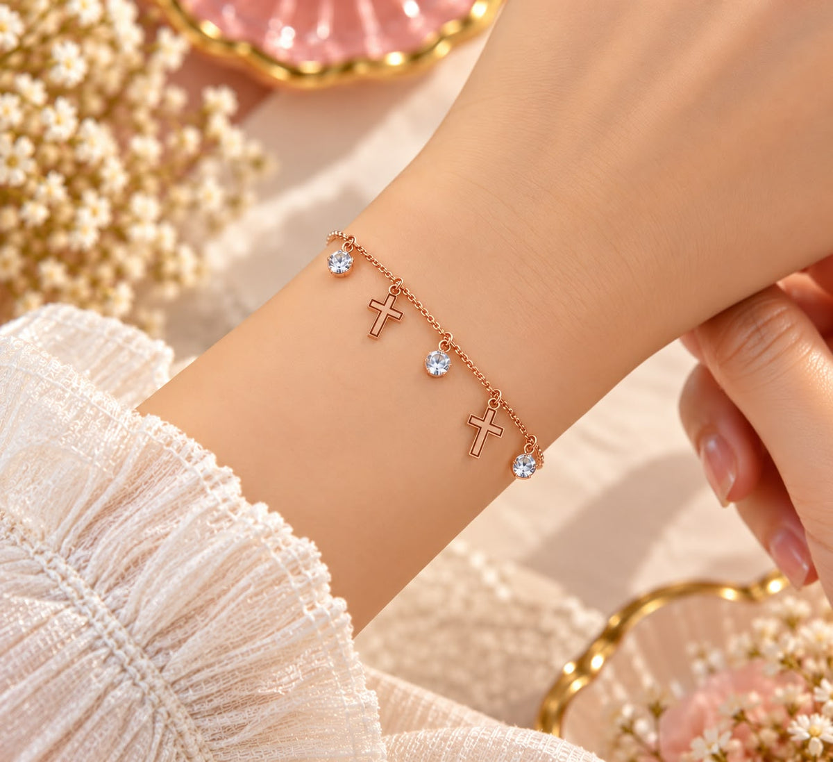 Rose Gold Cross Crystal Bracelet