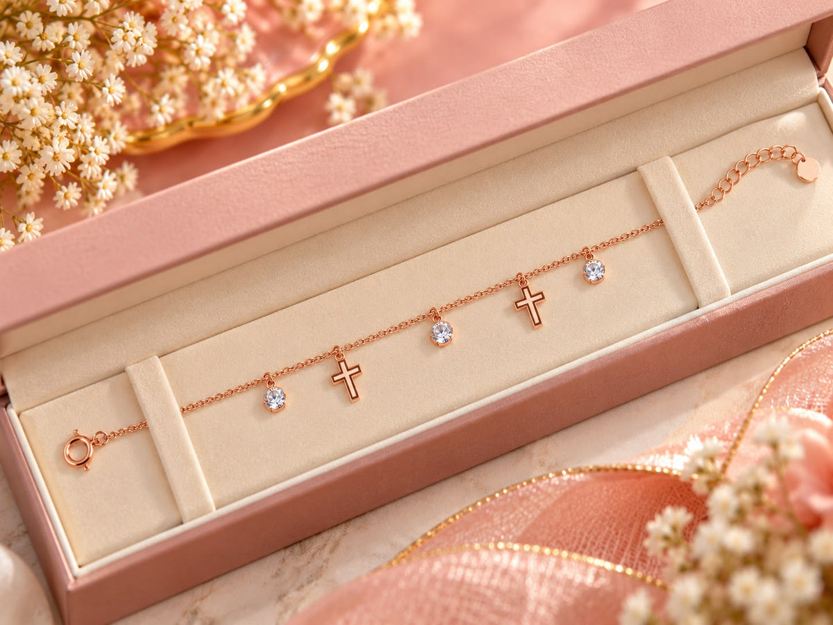 Rose Gold Cross Crystal Bracelet