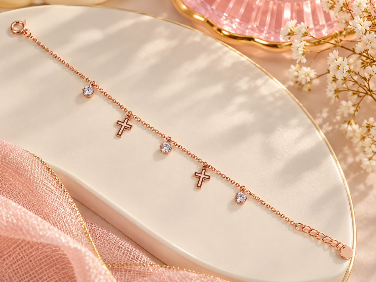 Rose Gold Cross Crystal Bracelet