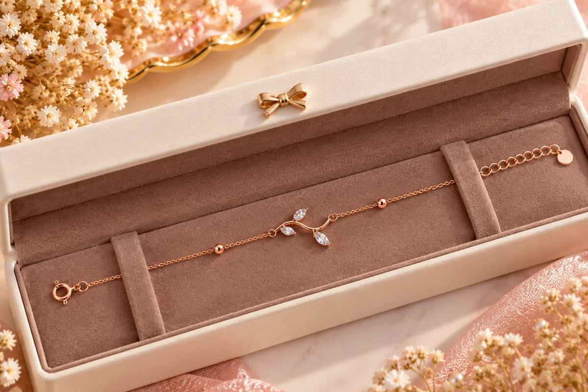 Rose Gold Crystal Leaf Bracelet