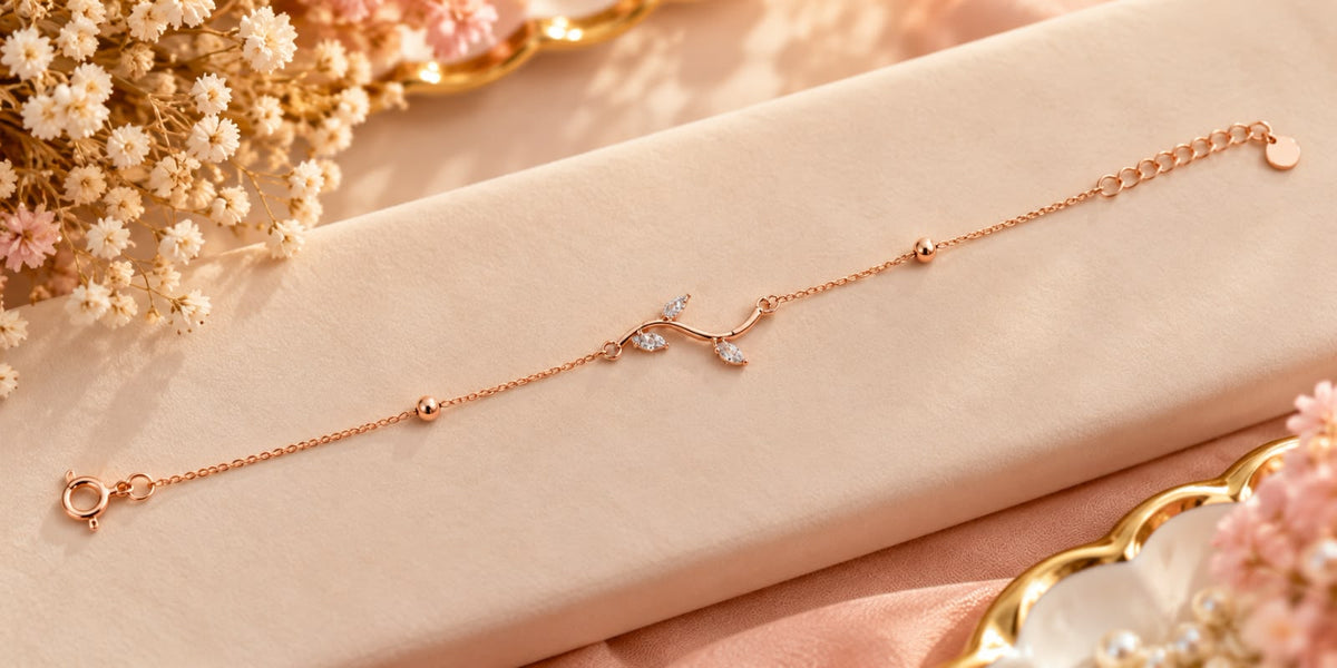 Rose Gold Crystal Leaf Bracelet