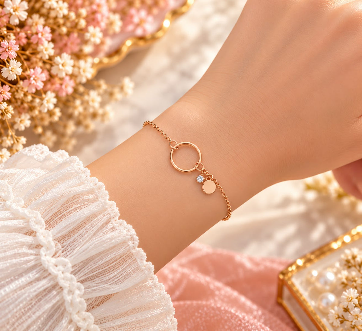 Rose Gold Circle Charm Bracelet