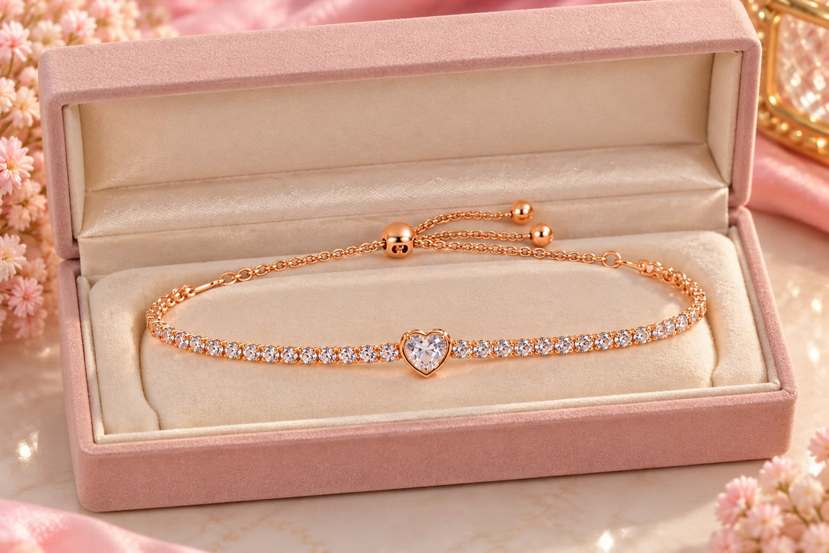 Rose Gold Crystal Heart Tennis Bracelet
