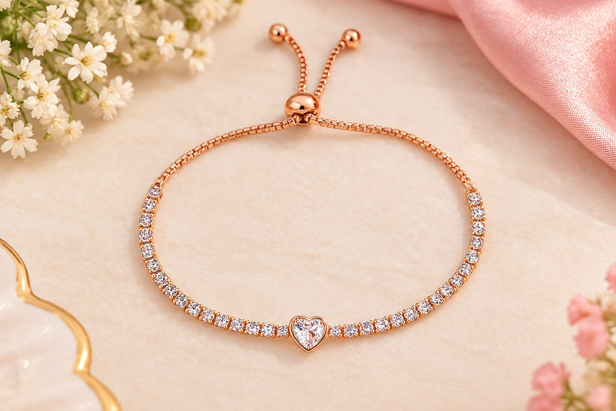 Rose Gold Crystal Heart Tennis Bracelet