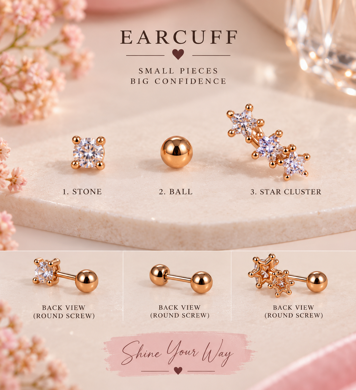Rose Gold 3-Piece Piercing Set