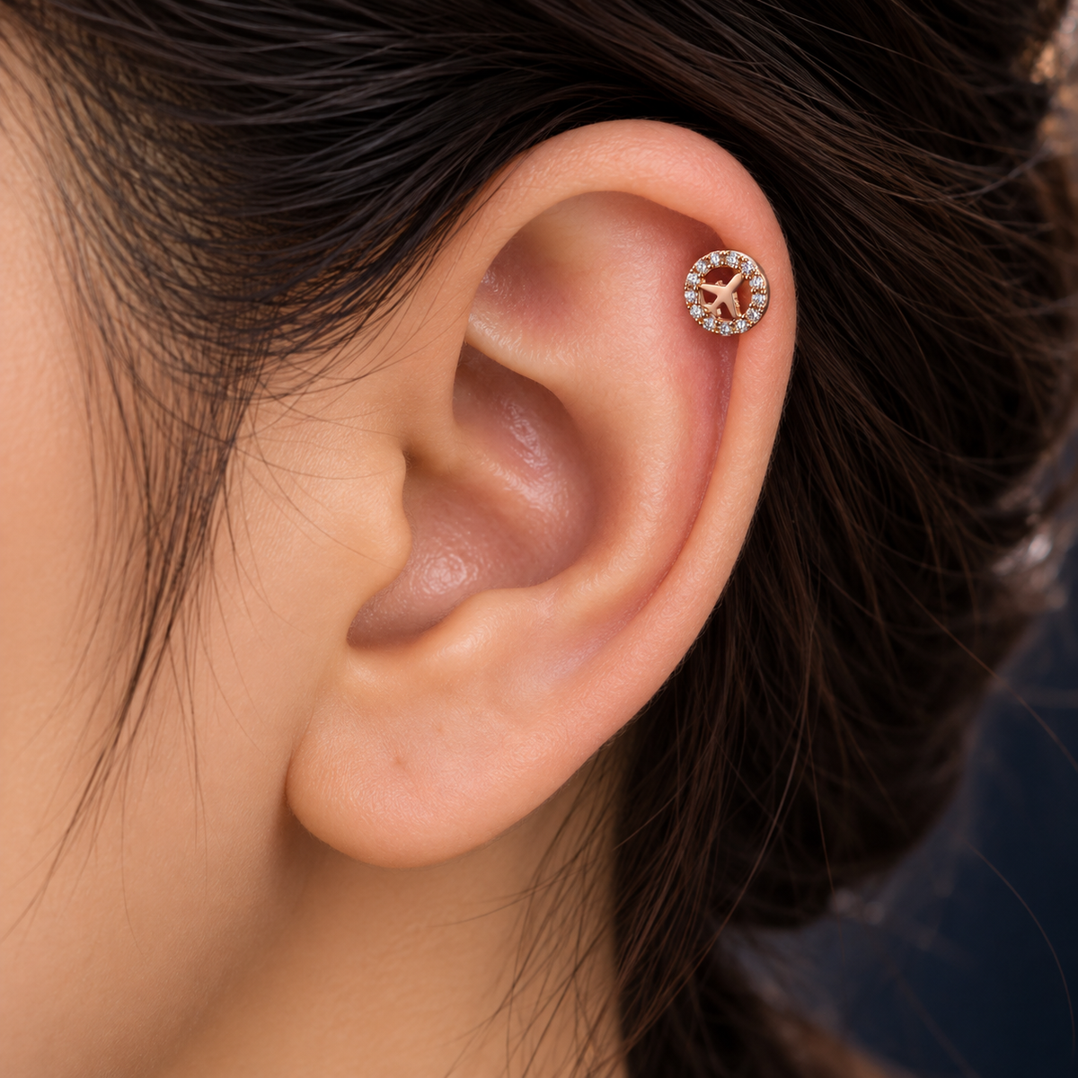 Rose Gold Airplane Crystal Piercing Stud