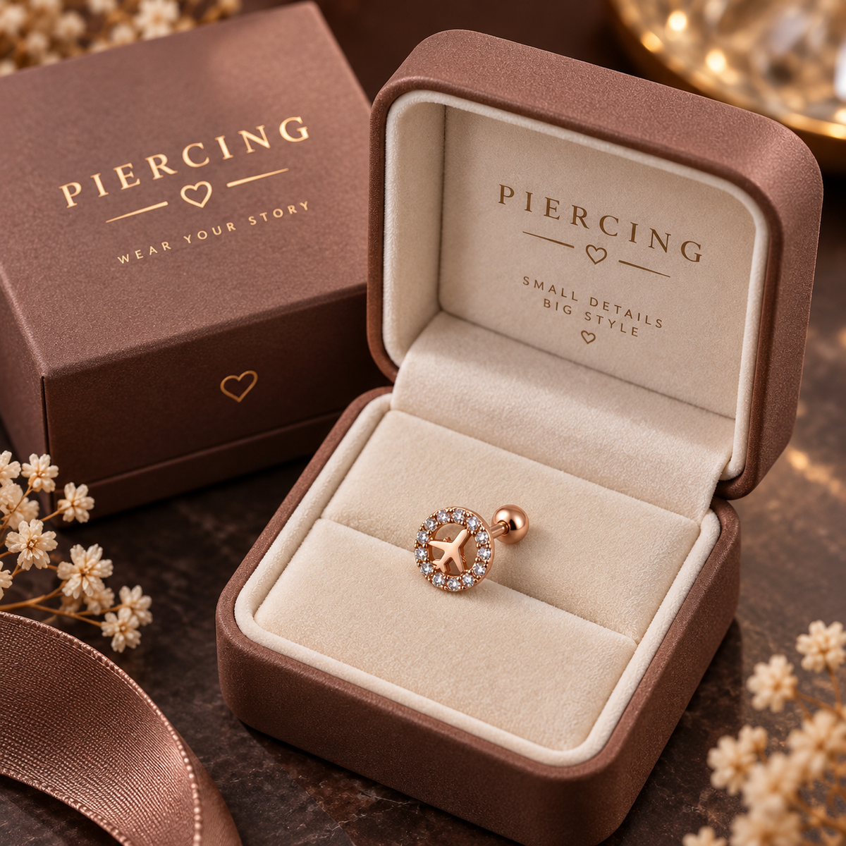 Rose Gold Airplane Crystal Piercing Stud