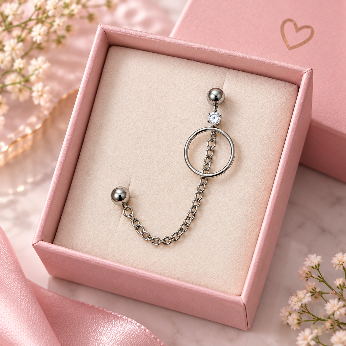 Silver Chain Hoop Bar Piercing