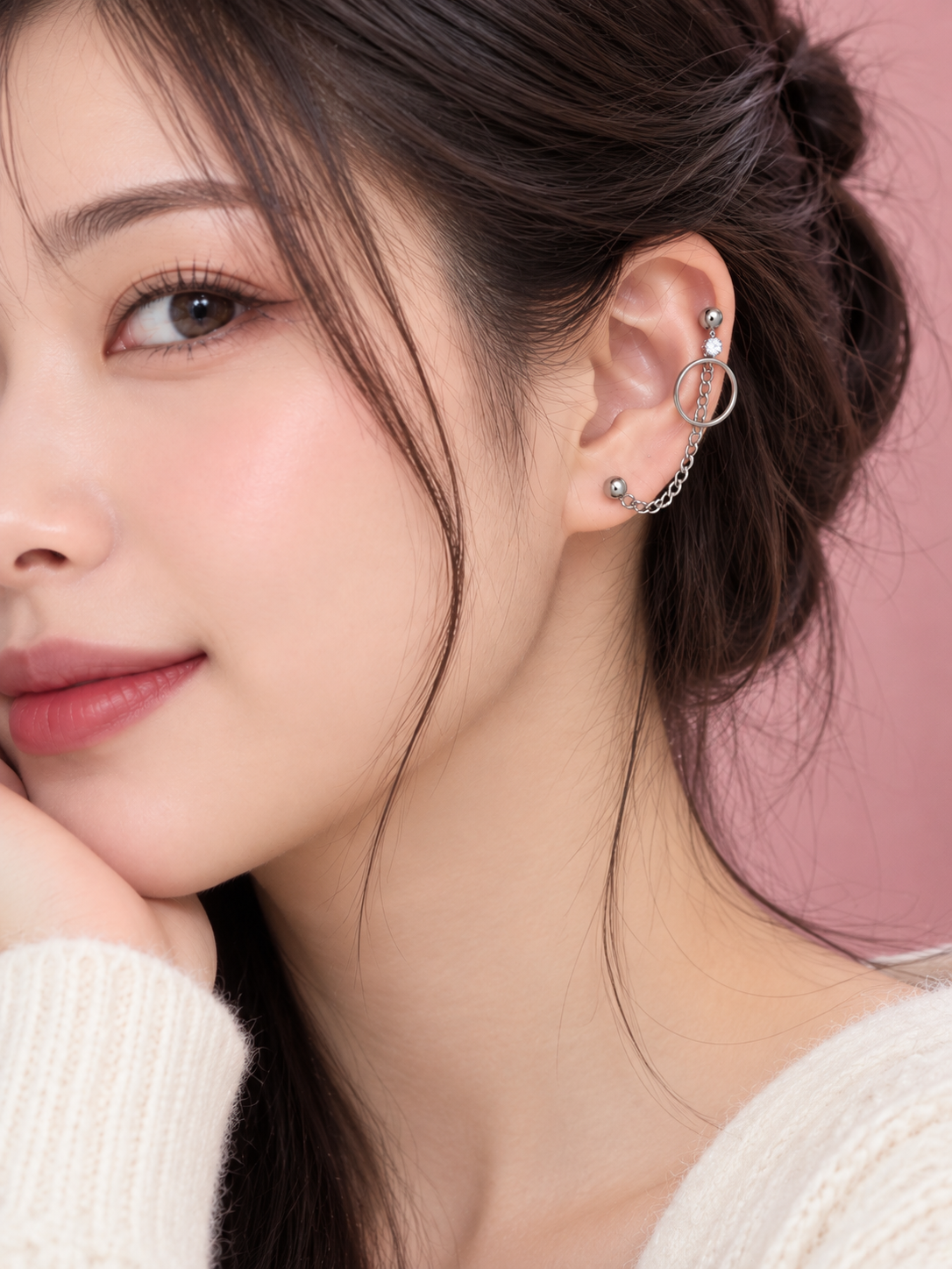 Silver Chain Hoop Bar Piercing