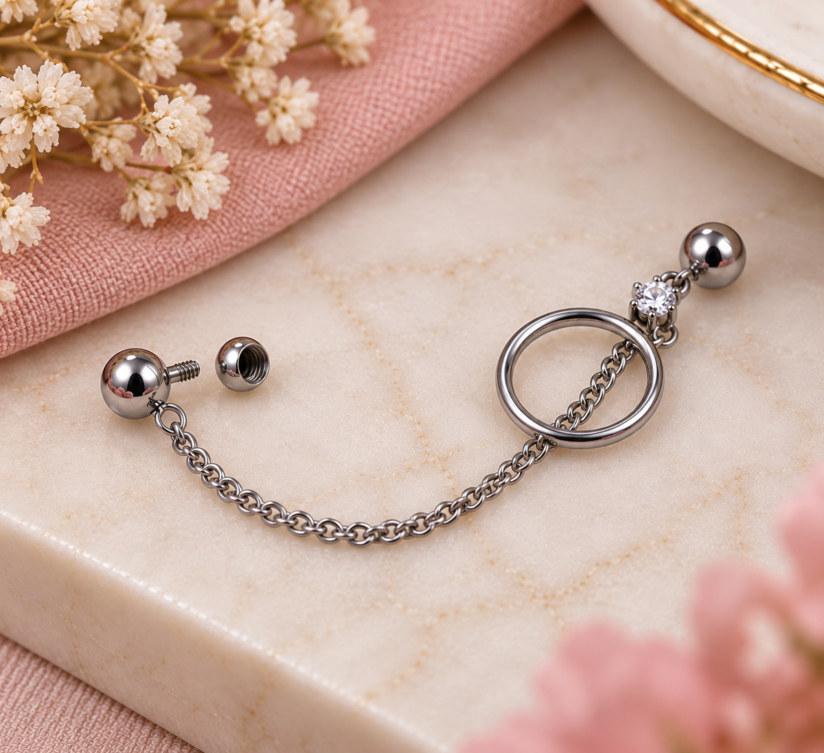 Silver Chain Hoop Bar Piercing
