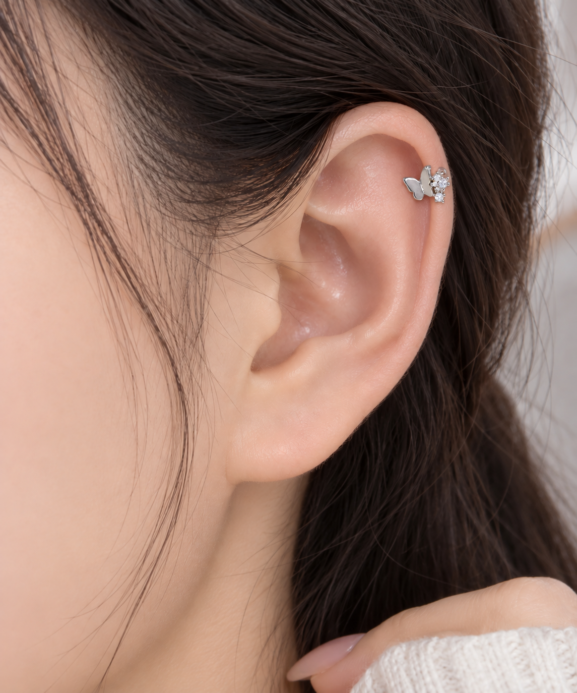 Silver Butterfly Crystal Cluster Piercing Stud