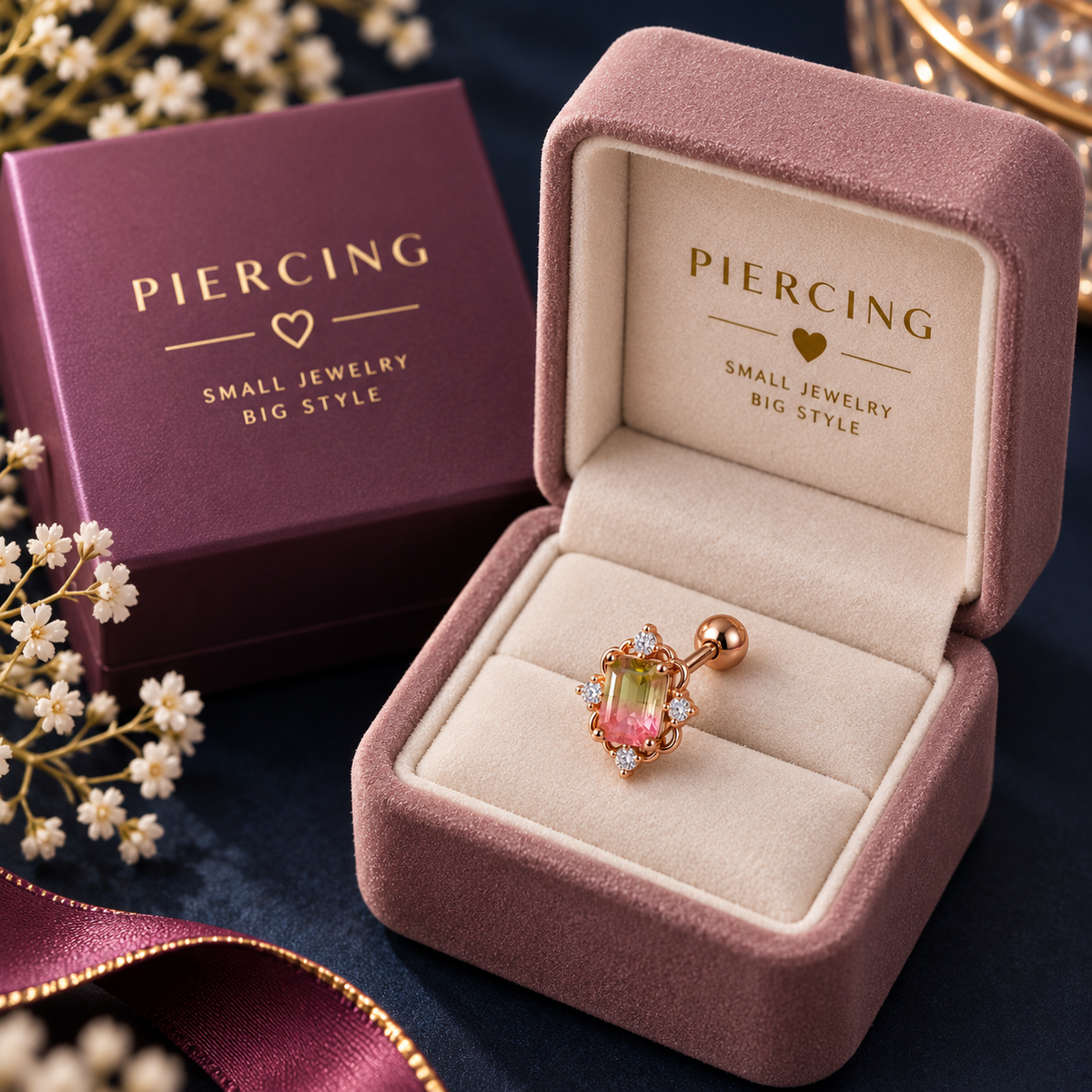 Rose Gold Multicolor Crystal Piercing Stud